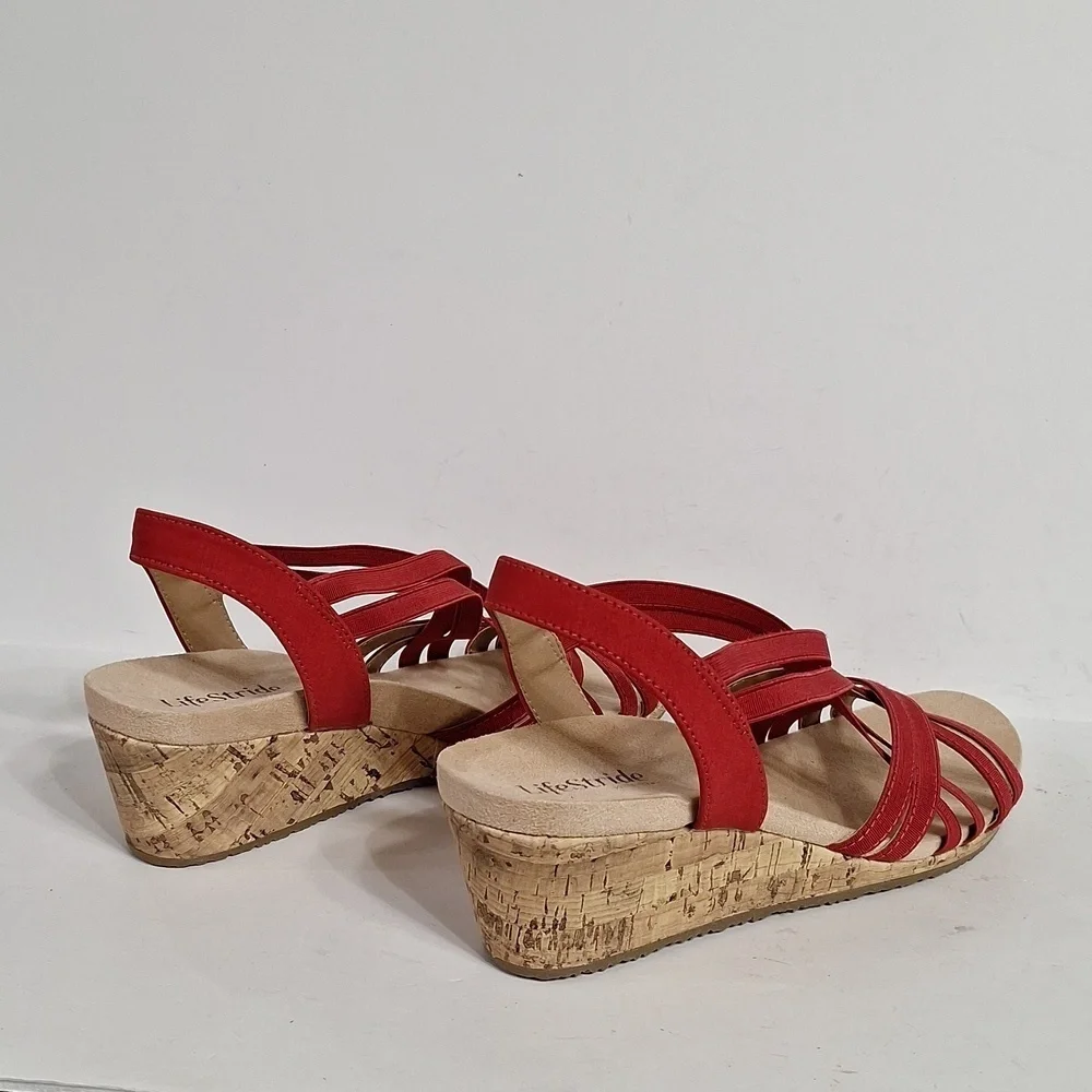 Life Stride (NEW) Red Mallory Stretch Strappy Wedge Comfort Sandals Size 9.5